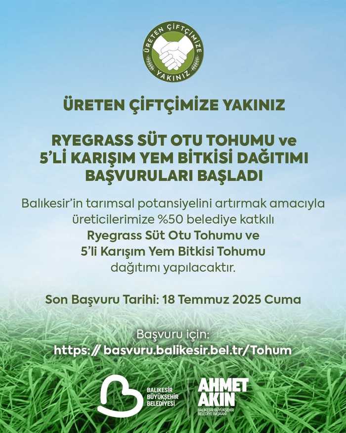 Rygrass Süt Otu Tohumu ve 5'li Karışım Yem Bitkisi Yem Bitkisi Dağıtımı Başvuruları Başladı