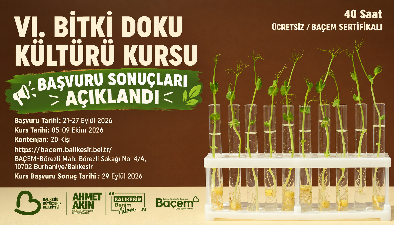 VI. Bitki Doku Kültürü Kursu Başvuru Sonuçları Açıklandı